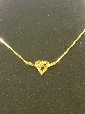 Christian Dior Gold Heart Knot Necklace with Crystals